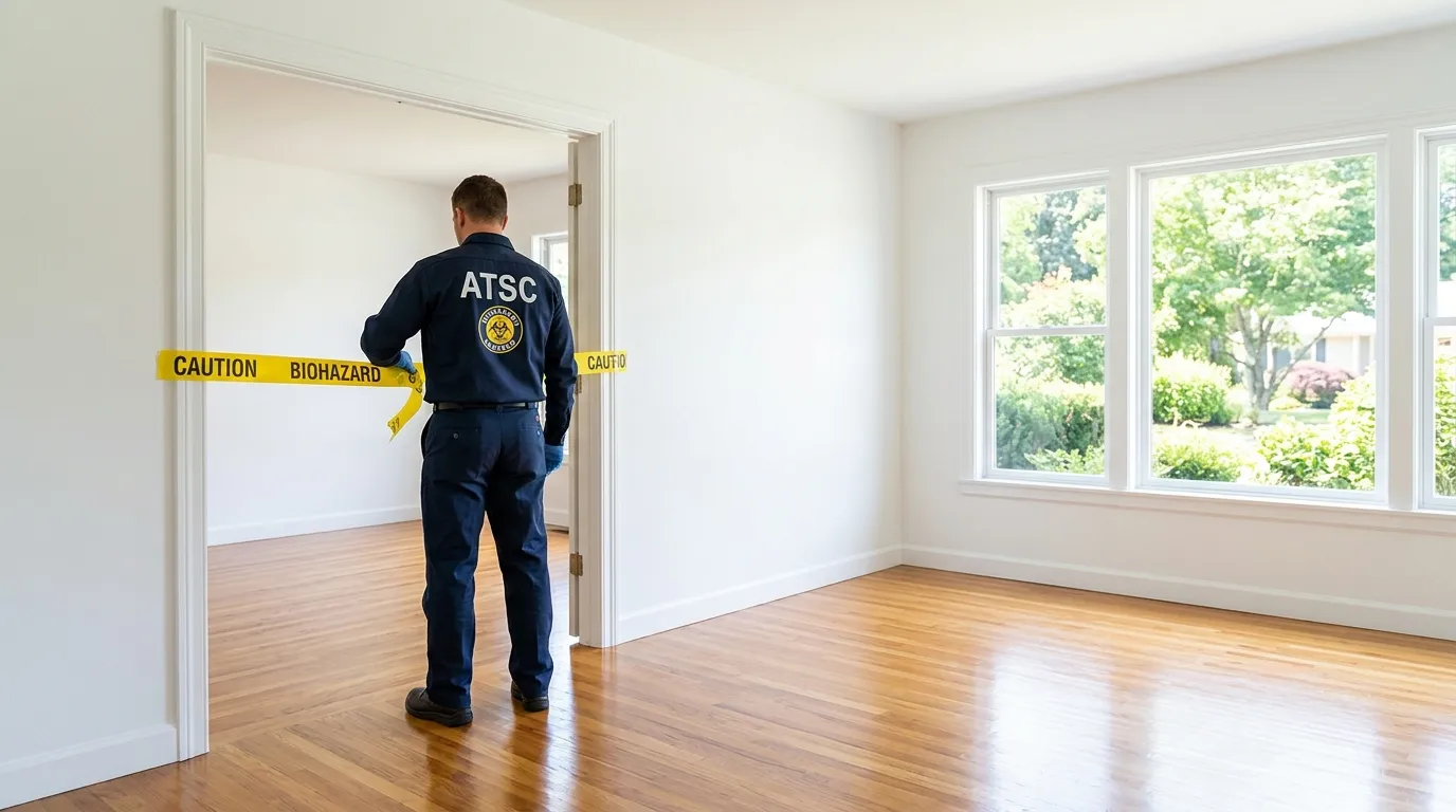 Certified biohazard cleanup crew performing Decomposition Cleanup in Emeryville